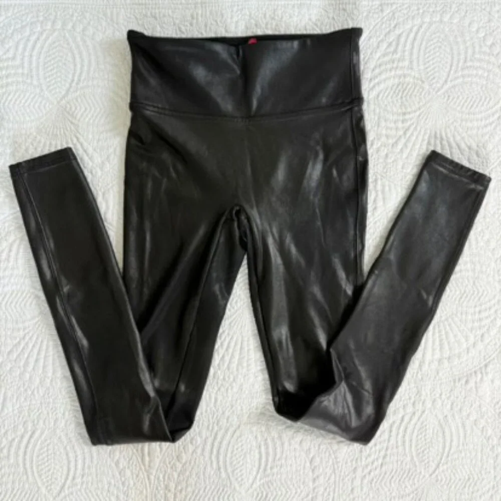 Spanx Black Faux Leather Leggings XS High Waist Sculpting Shaping Fit - Picture 5 of 7